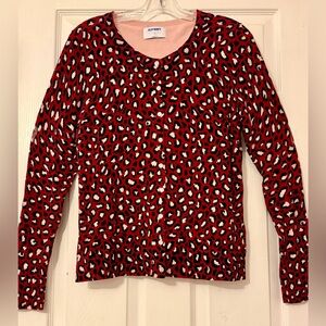 Old Navy Red and Black Leopard Print Button Down Shirt